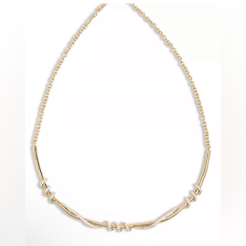 AQUA Twisted Bar Necklace, Gold & Cubic Zirconia NWT Bloomingdale’s Exclusive